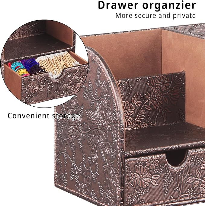 YAPISHI Tissue Box Cover with Storage Tray and Drawer, PU Leather Square Tissue - Image 5