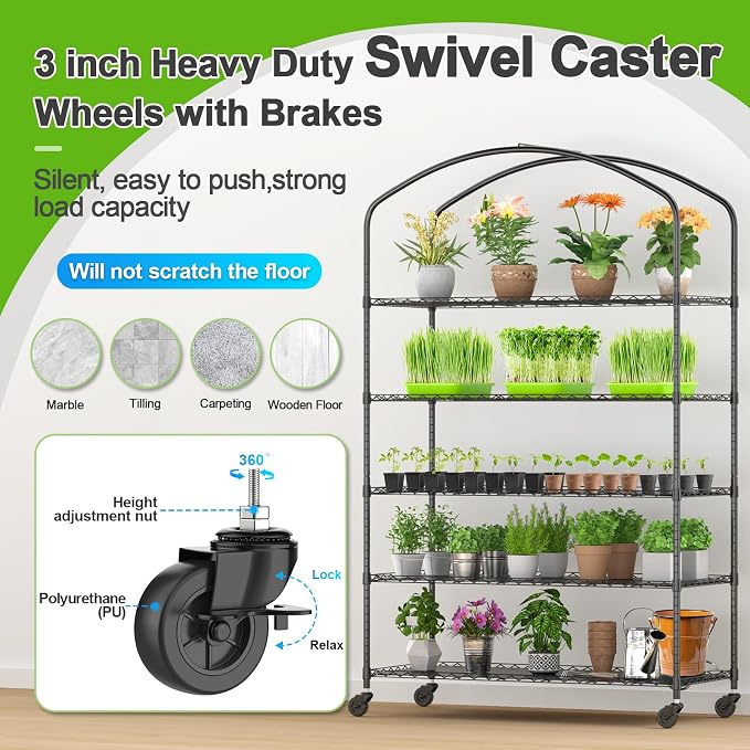 5-Tier Greenhouse with Caster Wheel, Each Shelf Height Adjustable Metal Plant - Image 4