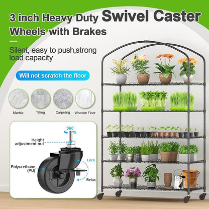5-Tier Greenhouse with Caster Wheel, Each Shelf Height Adjustable Metal Plant - Image 4