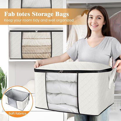 Fab totes 4 Pack Clothes Storage, Foldable Thick Fabric Blanket Storage Bags - Image 5