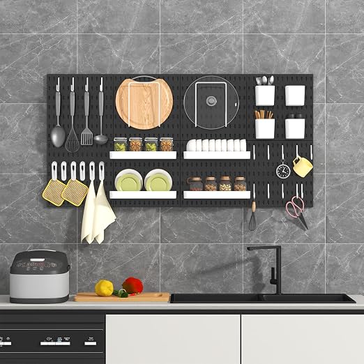 Pegboard Combination Kit, 8 Peg Boards and 30 Accessories Modular Hanging Black - Image 7