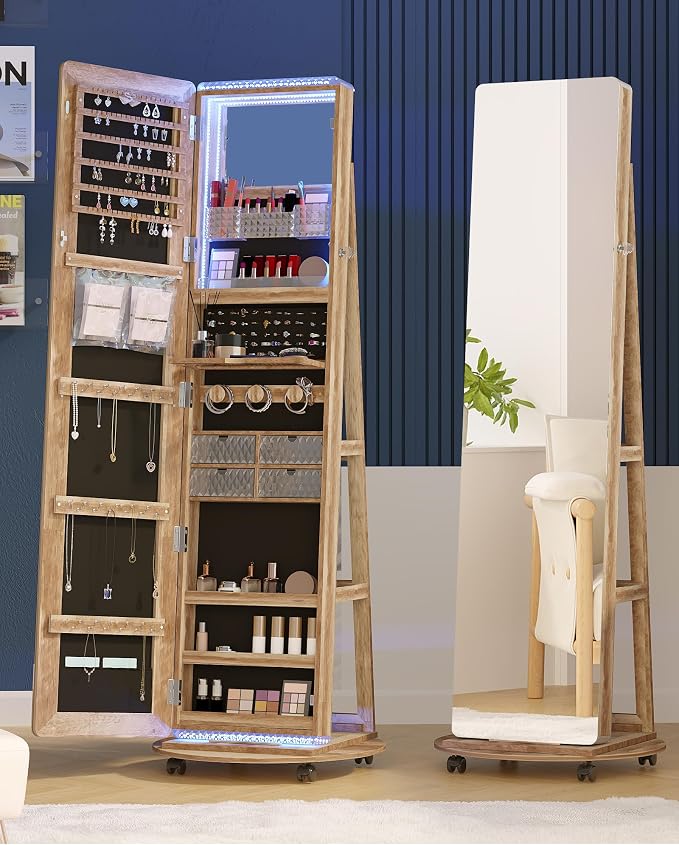 Full Length Mirror with Storage, Standing Mirror Jewelry Cabinet with 3 Color - Image 8