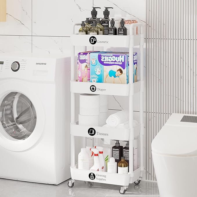 Laiensia 4-Tier Storage Carts, Mobile Shelving Unit Cart - Image 5