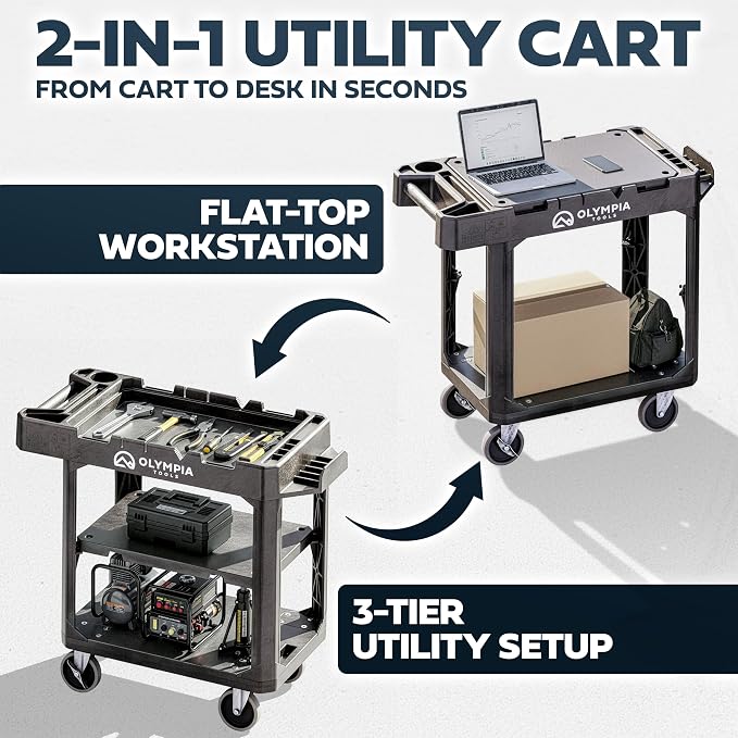 Olympia Tools 2-in-1 Heavy Duty Utility Work Cart, Rolling Tool Cart - Image 3