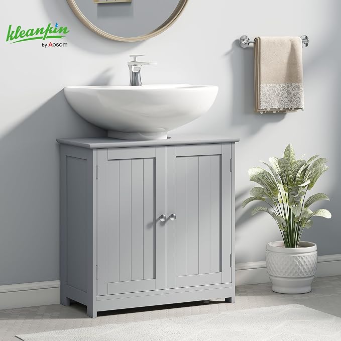 kleankin 23.5" Pedestal Sink Storage Cabinet, Freestanding Bathroom Under Sink - Image 2