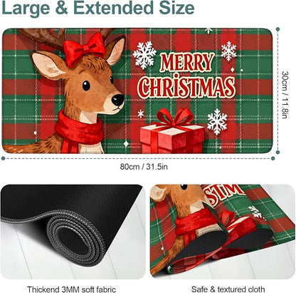 Merry Christmas-Elk Gaming Mouse Pad 31.5"x11.8"Desk Mat Anti-Slip Rubber Base - Image 2