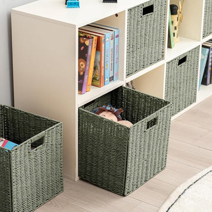 Handwoven Paper Woven Cube Basket Organizer - Image 3