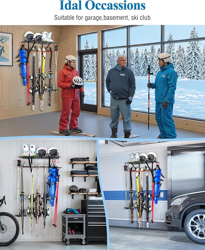 Mythinglogic Wall Mounted Ski Rack, Ski and Snowboard Storage Rack - Image 4