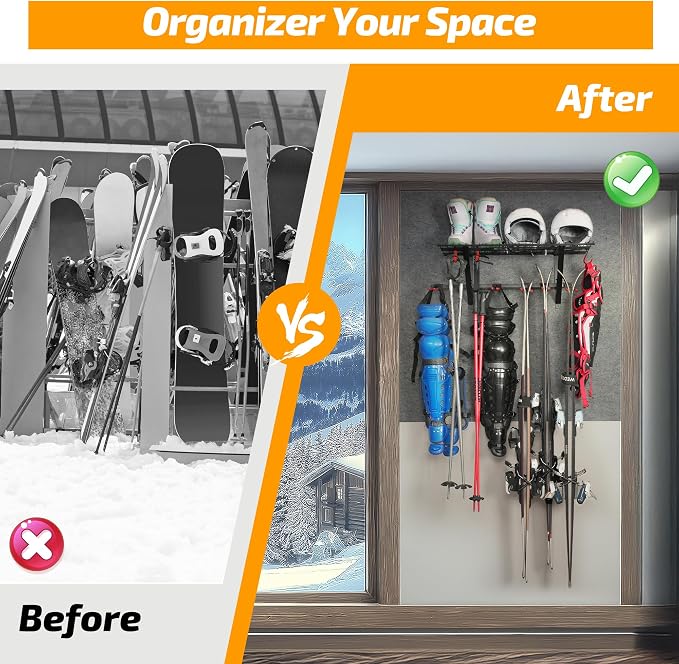 PLKOW Wall-Mounted Ski Rack, Skis Storage Rack - Image 8