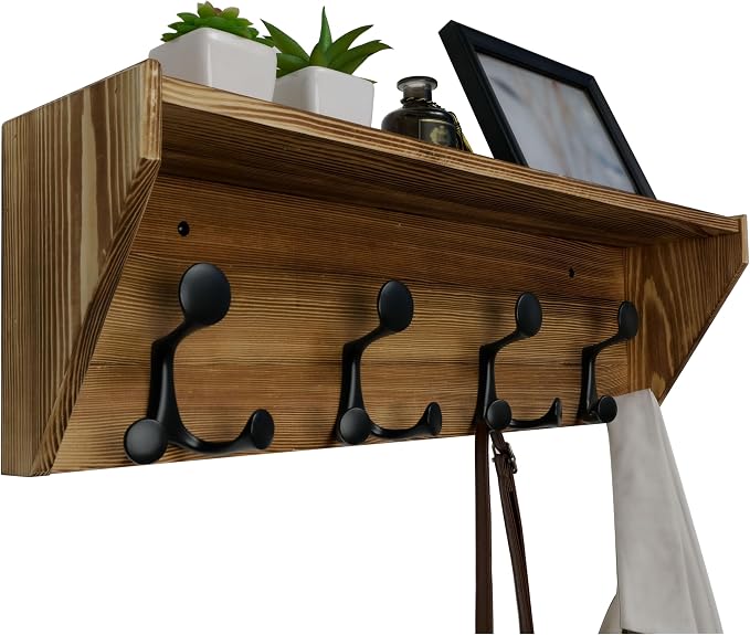 WEBI Wall Shelf with Hooks Underneath, 24” Long Wall Mounted Coat Rack with by WEBI