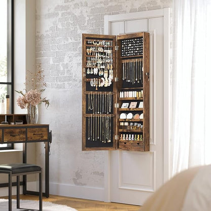 SONGMICS 6 LEDs Mirror Jewelry Cabinet, 47.2-Inch Tall Lockable Wall or Door - Image 8
