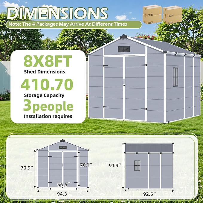 8 x 8 FT Resin Tool Shed, Plasic Outdoor Storage Shed - Image 2