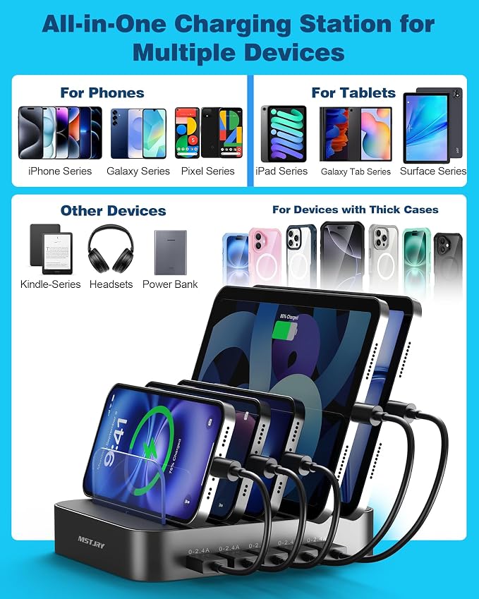 MSTJRY Charging Station for Multiple Devices : 5 Port Multi USB-A Charger - Image 5