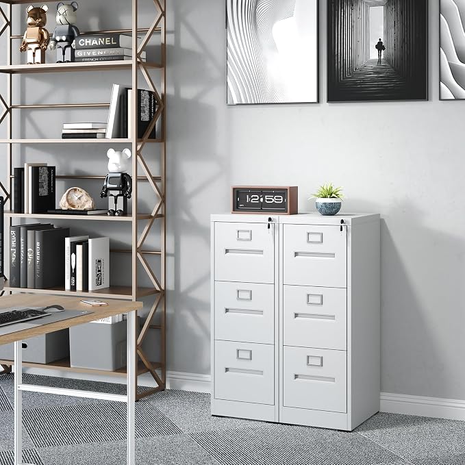 3 Drawer File Cabinet with Lock, Metal Vertical Filing Storage Cabinet - Image 2