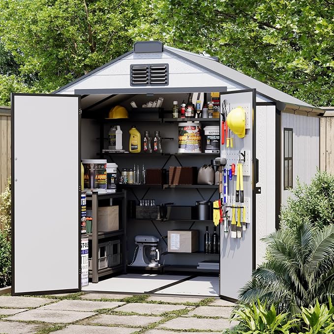 8 x 6 FT Resin Outdoor Storage Shed, All-Weather Plastic Garden Shed by DNYKER