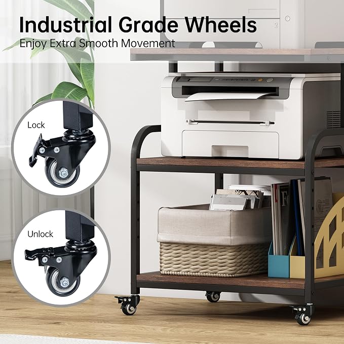 Large Printer Stand with Adjustable Storage Shelf, 3 Tier Printer Cart with - Image 5