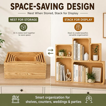 5 Pack Wooden Crates for Display Nesting Wood Crate for Storage - Image 4