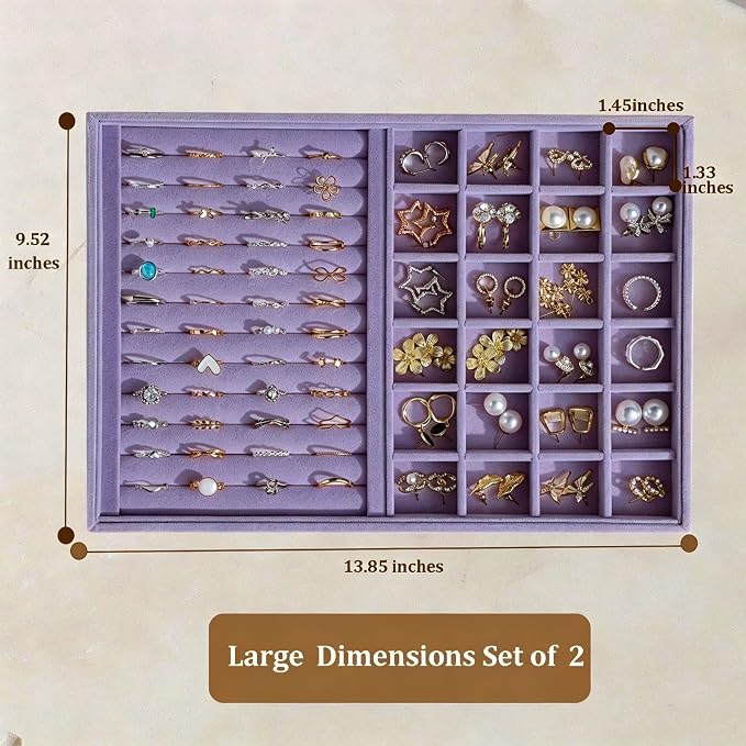 Large Velvet Jewelry Tray 2 Pack Stackable Jewelry Display Drawer Inserts Trays - Image 3
