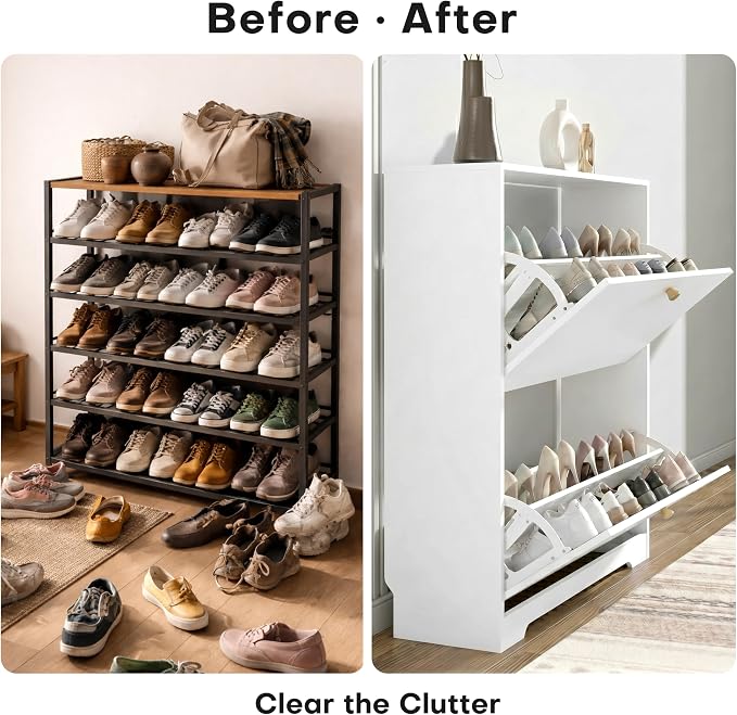 Nicetree Shoe Cabinet with 2 Flip Drawers, Modern Entryway Organizer, - Image 5