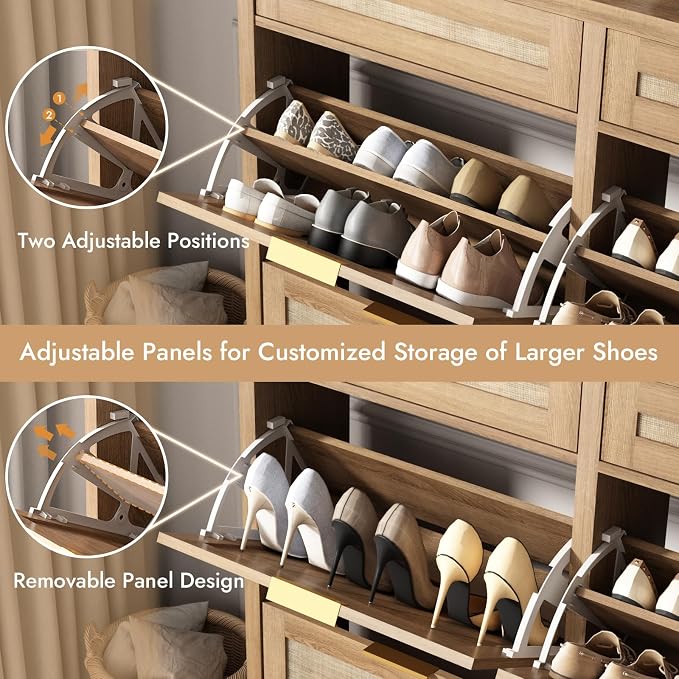 HOKYHOKY Large Rattan Shoe Storage Cabinet - Image 3