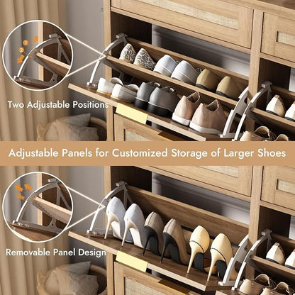 HOKYHOKY Large Rattan Shoe Storage Cabinet - Image 3