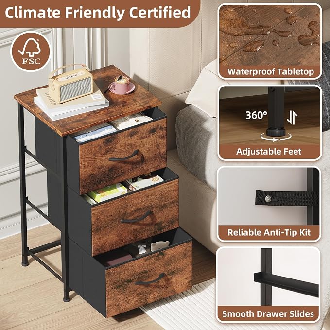 Somdot Small Dresser for Bedroom, 3 Drawer Storage Cabinet, Steel Frame and Mdf - Image 7