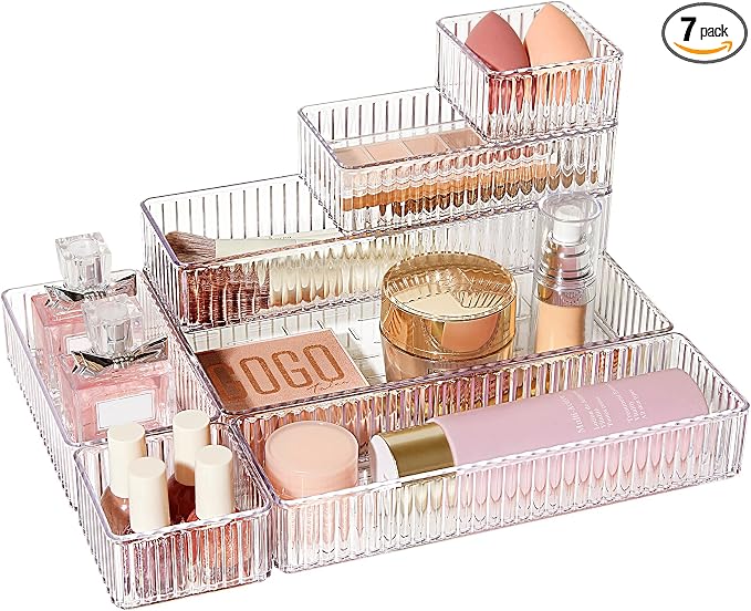 Vtopmart 7 PCS Clear Drawer Organizers Bins, 4-Size Stackable Makeup and Vanity by Vtopmart