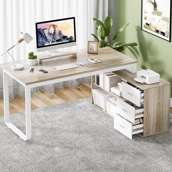 55 Inch Reversible L Shaped Computer Desk by MAVERICKFURNI