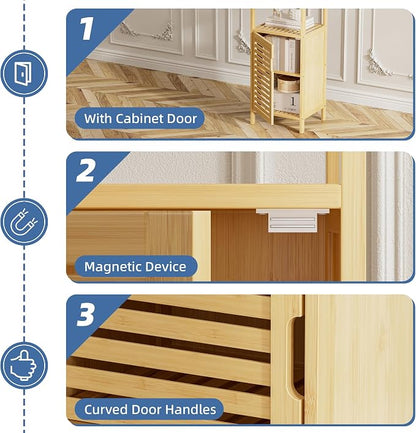 HITNET Bathroom Cabinet Freestanding, Small Bamboo Floor Cabinet, 4 Tier Single - Image 6