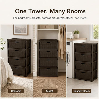 4 Drawer Storage Organizer, Plastic Drawer Organizer Tower, Closet Storage - Image 9