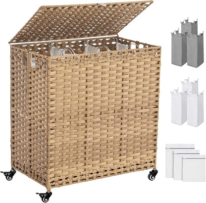 Laundry Hamper with Wheels&Lid, 50.2 Gallons Rolling Laundry Basket with Wheels by Hiagnete