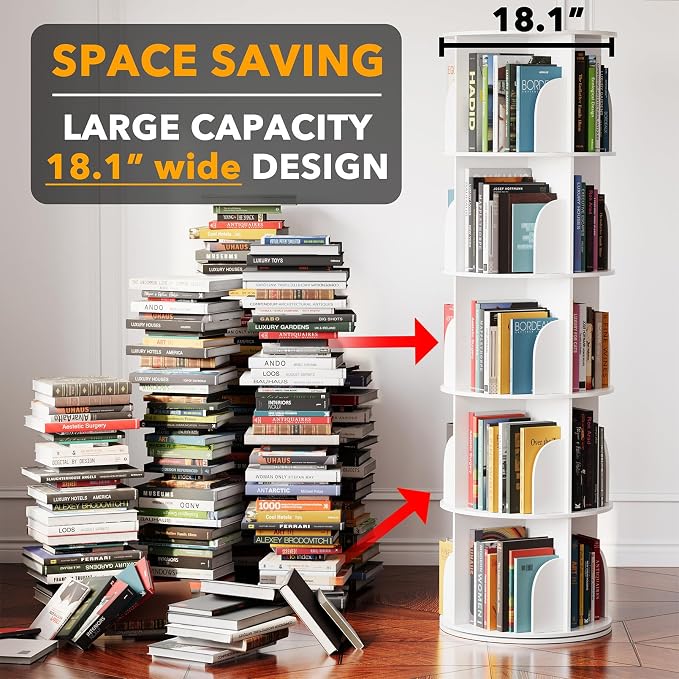 SpaceAid 5 Tier Rotating Bookshelf Tower, Spinning Bookcase Lazy Susan - Image 3