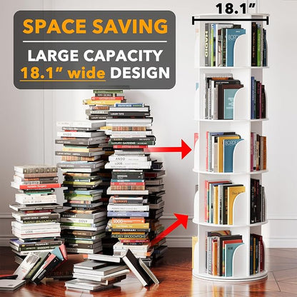 SpaceAid 5 Tier Rotating Bookshelf Tower, Spinning Bookcase Lazy Susan - Image 3