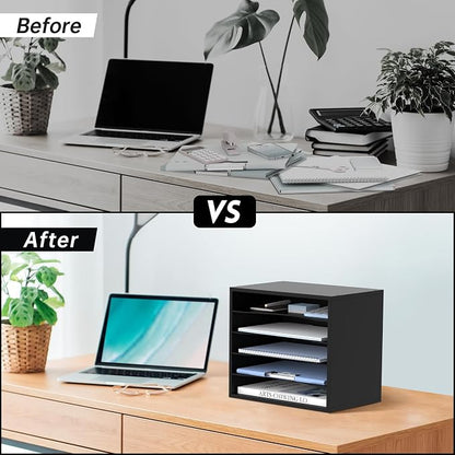 5 Tier Wood Desk Organizer, Mail Sorter and Paper Organizer - Image 6