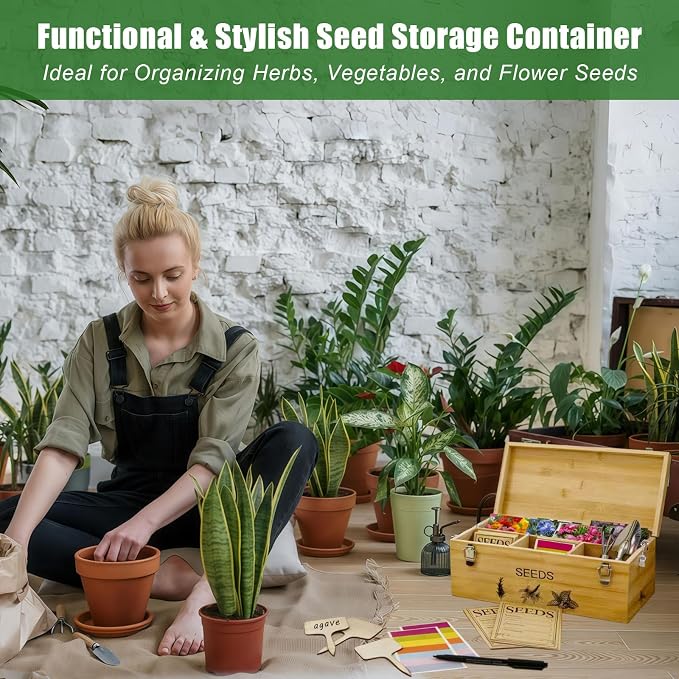 Natural Bamboo Seed Storage Organizer Box – Large Seeds Saver Kit Included - Image 5