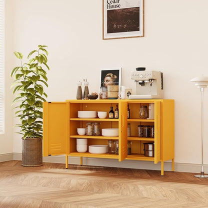 Lockable Yellow Industrial Metal TV Cabinet, Media Storage Console TV Stand - Image 8
