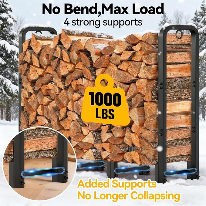 Amagabeli Firewood Log Rack Outdoor 4ft Heavy Duty Logs Holder - Image 2
