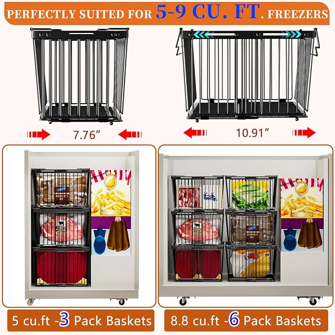 Large Freezer Organizer Bins，Upgraded Bottom Leak-Proof net，Fit 5 to 9 Cu Ft - Image 5