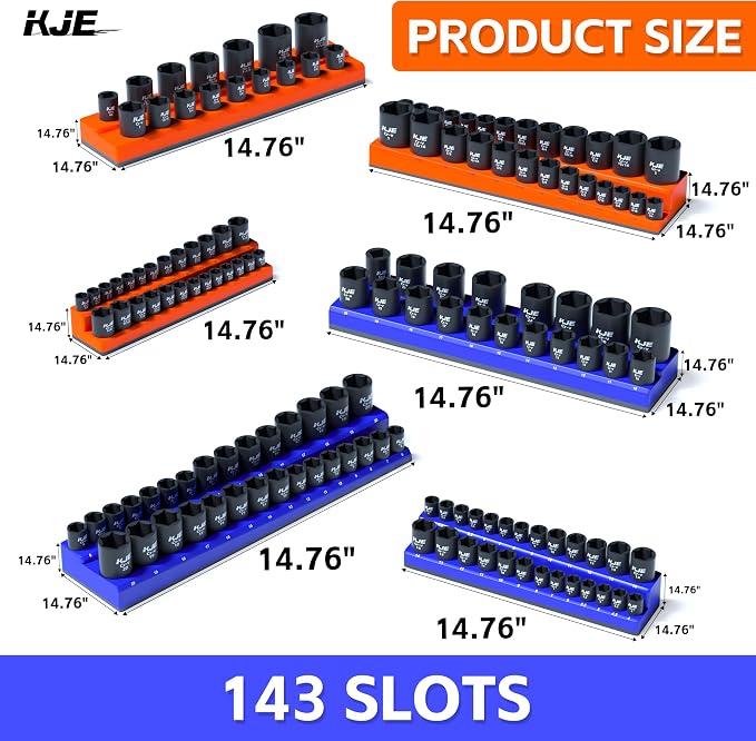 KJE Magnetic Socket Organizer Set 6 Piece, Magnetic Socket Holder Includes 1/4" - Image 4