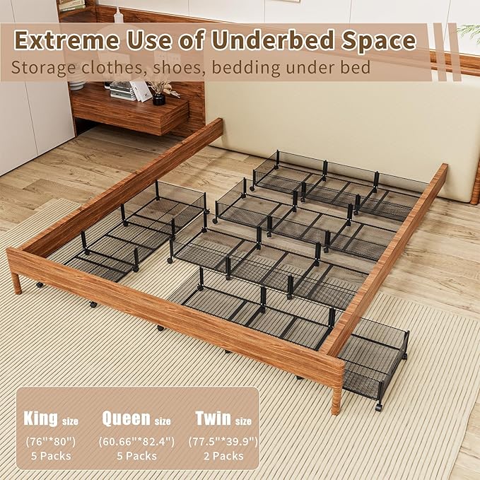 47.2'' Long Under Bed Storage on Wheels, 57.6L Large Capacity Rolling Under the - Image 6