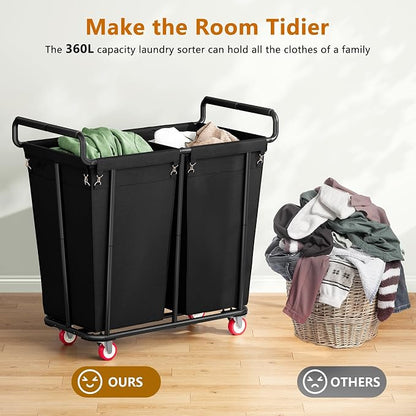Large laundry hamper with Wheels, 2 Bag 360L Big Rolling Laundry Basket Sorter - Image 3