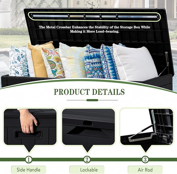 Greesum 100 Gallon Resin Deck Box Large Outdoor Storage, Imitation Rattan Weave - Image 6