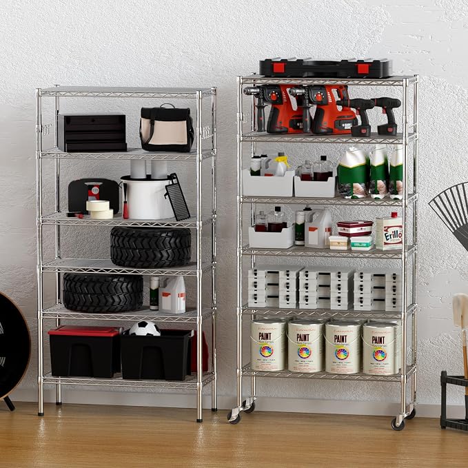 YNN Storage Shelves, 6000Lbs 6 Tier Heavy Duty Metal Rolling Shelving Unit - Image 2