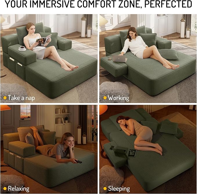 2-in-1 Convertible Chaise Lounge Indoor, 60.2" Corduroy Upholstered Chaise - Image 7