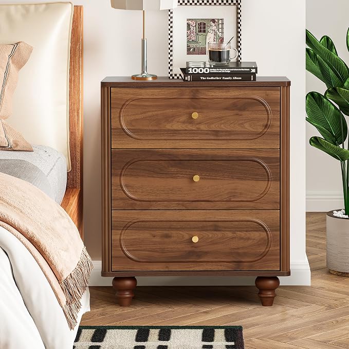 3 Drawer Fluted Dresser for Bedroom Set of 2, Mid Century Modern Chest of - Image 8