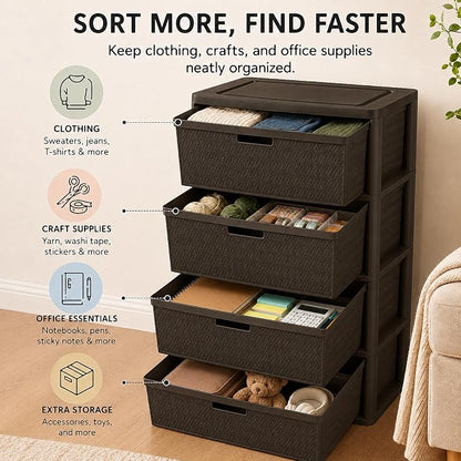 Wide 4-Drawer Plastic Storage Tower, Decorative Organizer Chest, BPA-free - Image 4