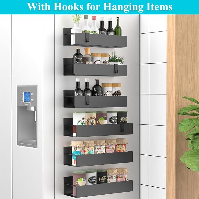 Metal Magnetic Spice Rack for Refrigerator Matt Black, 6 Pack | Magnetic - Image 2