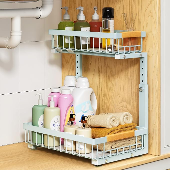 PXRACK Under Sink Organizer, Adjustable Height, 2 Tier Pull Out Under Cabinet by PXRACK