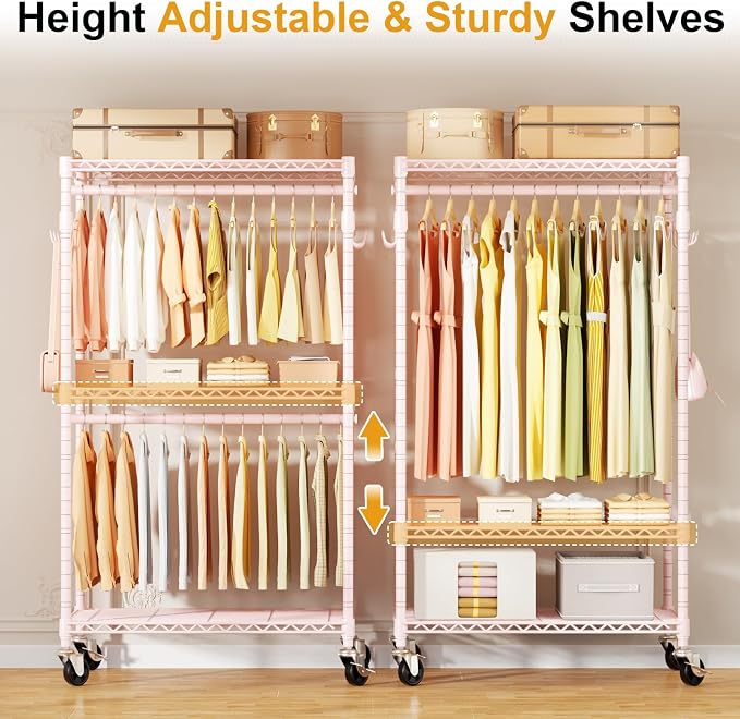 P1 Rolling Closets with Wheels and Shelves, Portable Closet Wardrobe - Image 3