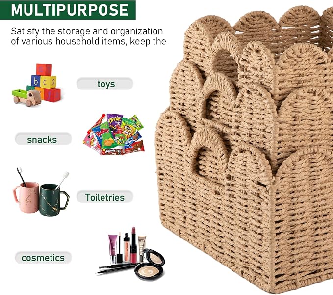 OIAHOMY Scalloped Wicker Baskets, Hand-woven Storage Baskets - Image 4